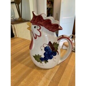 Vintage Bassano Ma Ceramic Chicken Rooster Pitcher Italian Pottery  Hand Painted